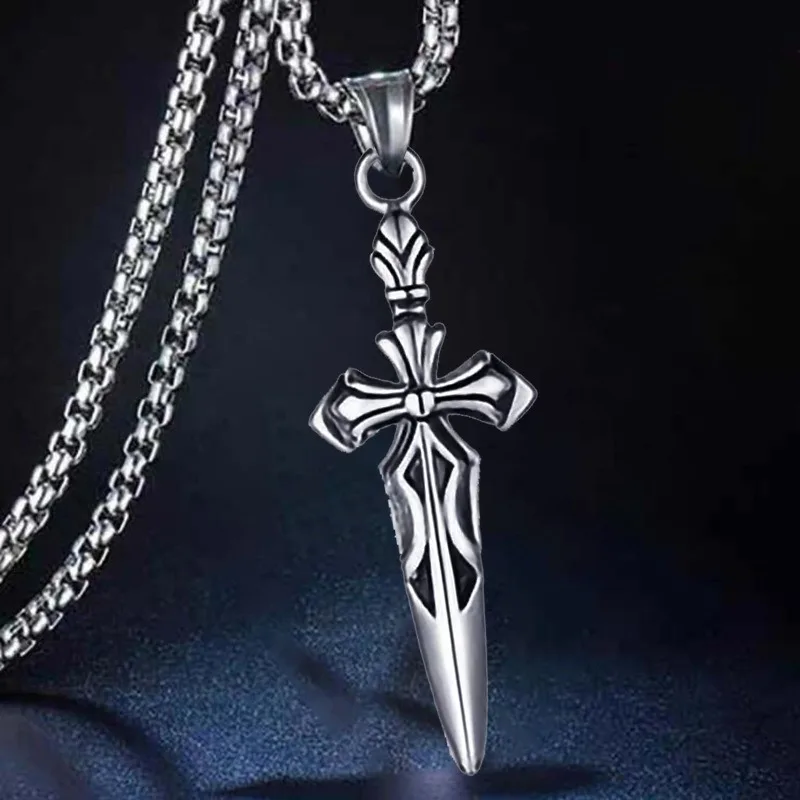 Titanium Steel Pendant Sword-shaped Stainless Steel Necklace Cross Pendant Domineering Retro New Punk Jewelry Trendy Party