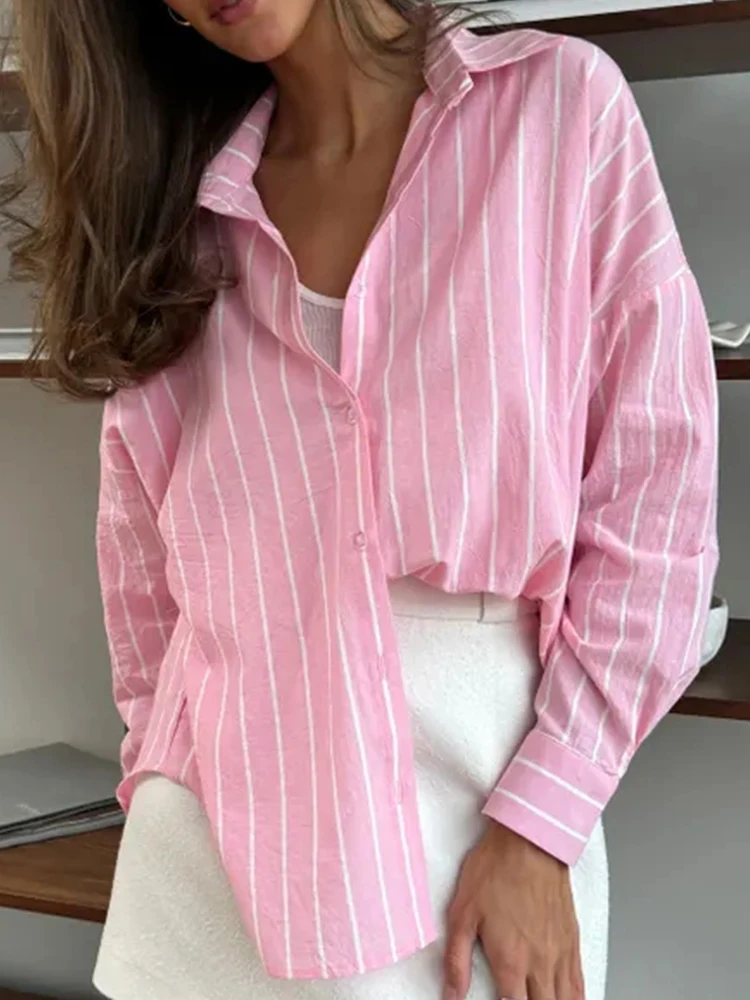2025 summer striped shirt for women's clothing with a lazy and long sleeved design, hot selling breathable cardigan - Image 4