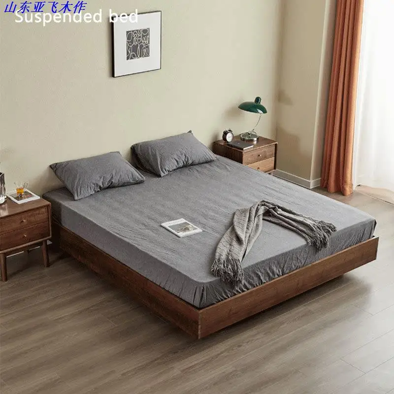 

Customizable all solid wood tatami bed frame Nordic Japanese style without bedside