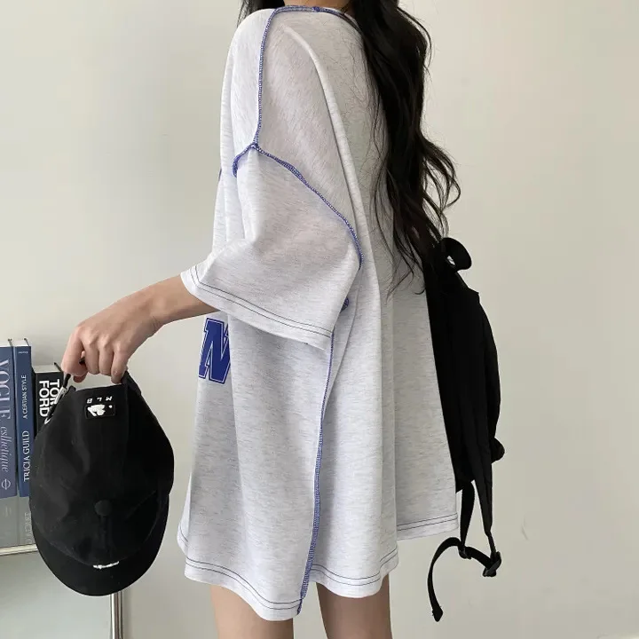 Women's Mid-length Stitching Design Sweet Top Summer Loose Mid-length Style Loose And Lazy Style Short Sleeve Fashion T-shirt