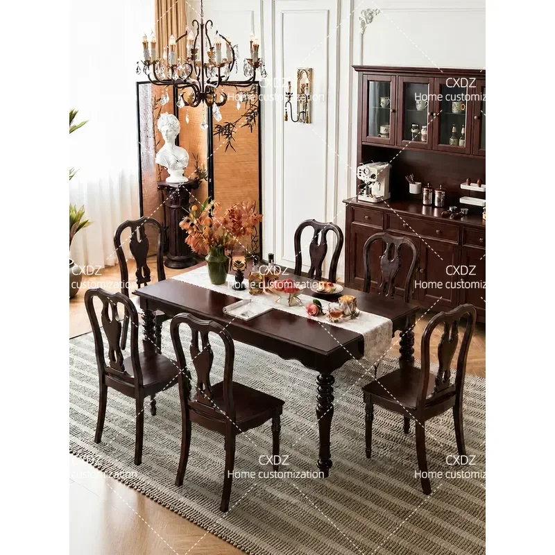 American Style All Solid Wood Dining Table and Chair Set Simple Rectangular Old Log Design for Small Apartment Household Use