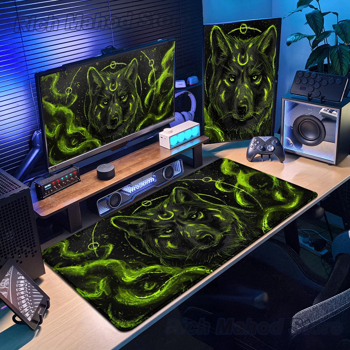 Large Gaming Mouse Pad Midnight Wolf Mousepad Design Non-Slip Base Desktop Mat Laptop Desk pad Office Accessories Animal Carpet