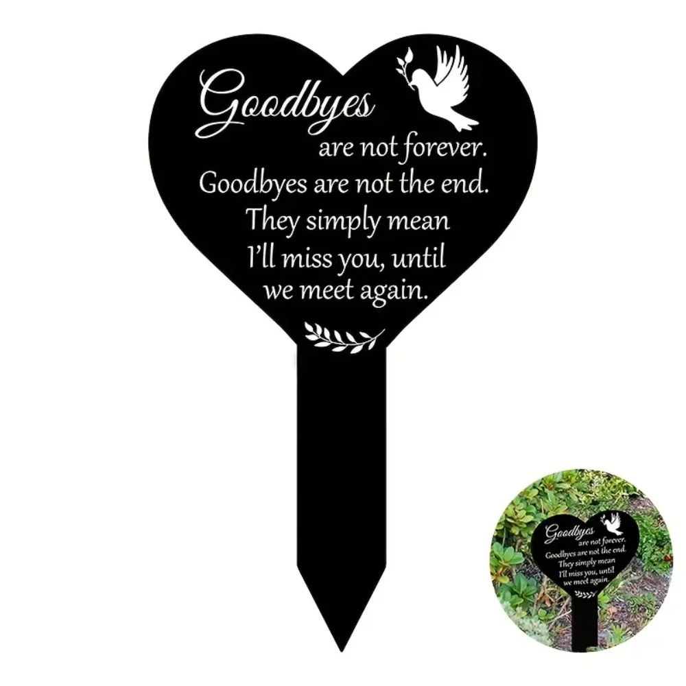 1pc Heart-shaped Commemorative Plaque Pile Cemetery Mark Black Garden Pile Sympathy Cemetery Pile Courtyard Cemetery Decoration