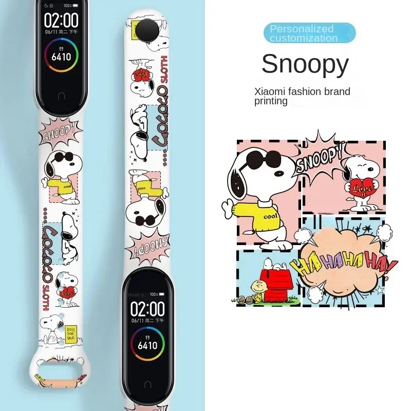 Cartoon Snoopy Watch Strap for XiaoMi Band 3 4 5 6 7 8 Anime Replaceable Wristband Slilicone Smartwatch Bracelet Birthday Gift