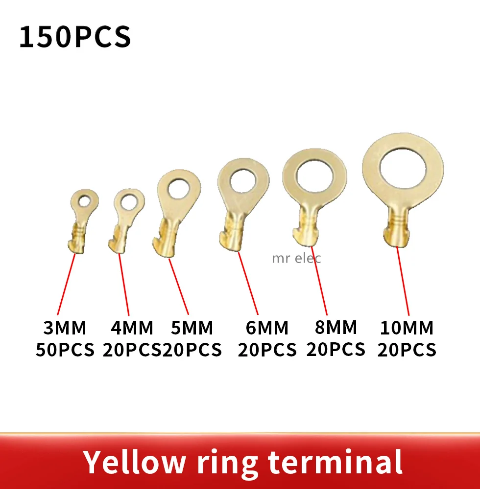 150pcs/set Round Terminal Block DJ431 O-type Lugs Terminals Cold-Pressed Connector Copper Tab Wiring Nose Combination Set