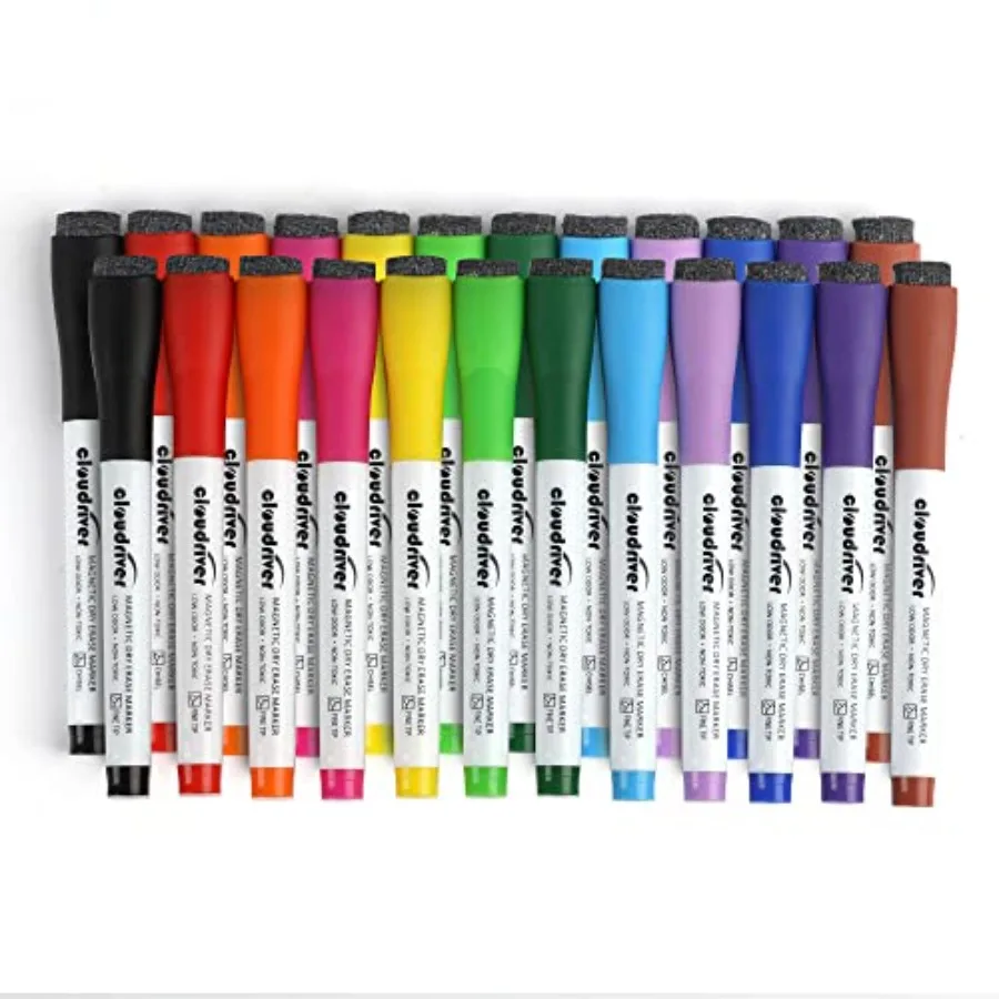Magnetic Dry Erase Markers, Pack Whiteboard Markers - 12 Fine Tip And 12 Chisel Tip, 12 Colors Low Odor Dry Erase Marker With E