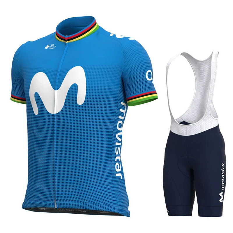 Movistar 2021 Men Short Sleeve Cycling Jersey Set Summer Cycling Clothing MTB Maillot Ropa Ciclismo Sportswear Blue Bicycle Suit