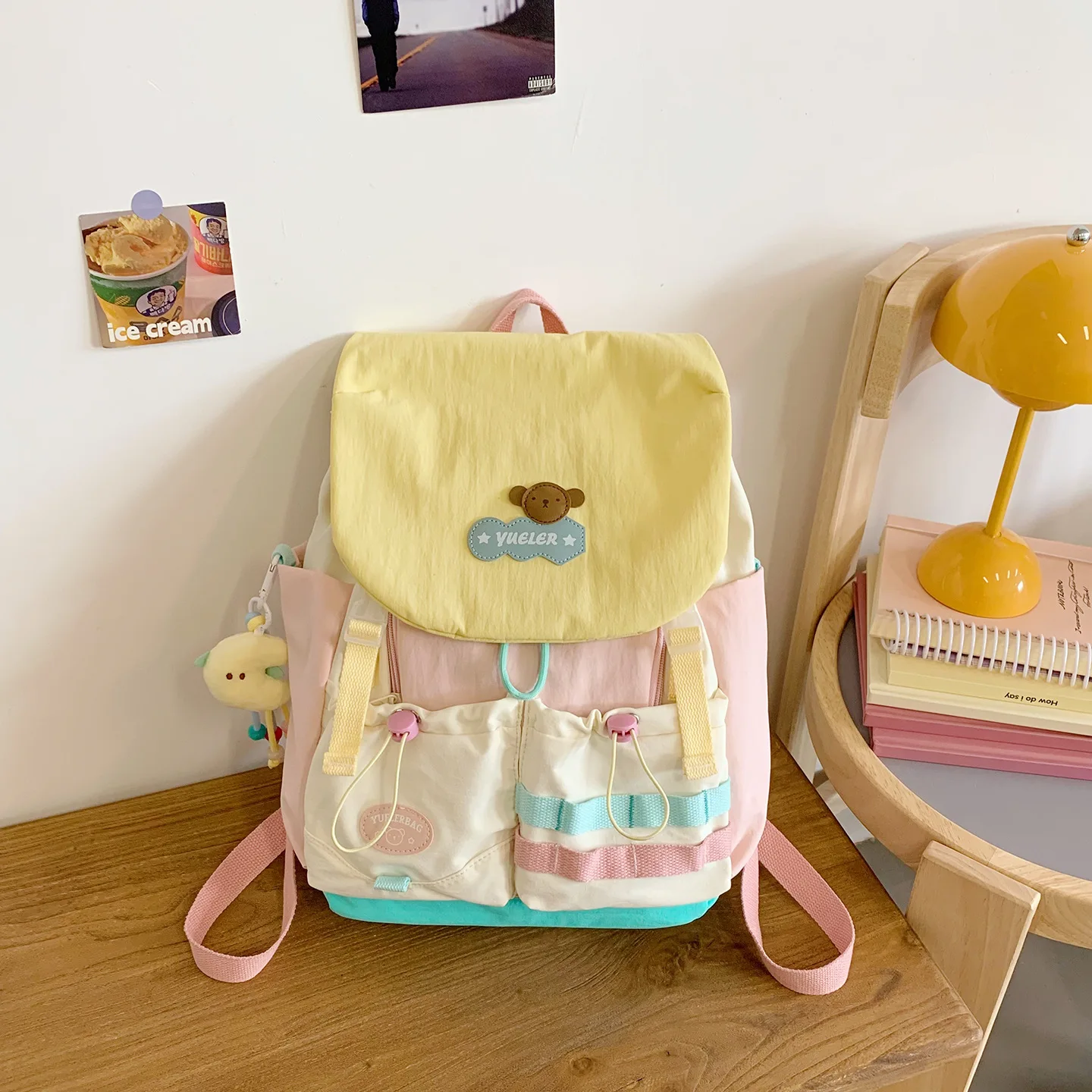 Dopamine Kawaii Sweet Girls Backpacks Contrast Color Cartoon Fashion Patchwork Backpack Women Casual School Bags Y2k Aesthetic