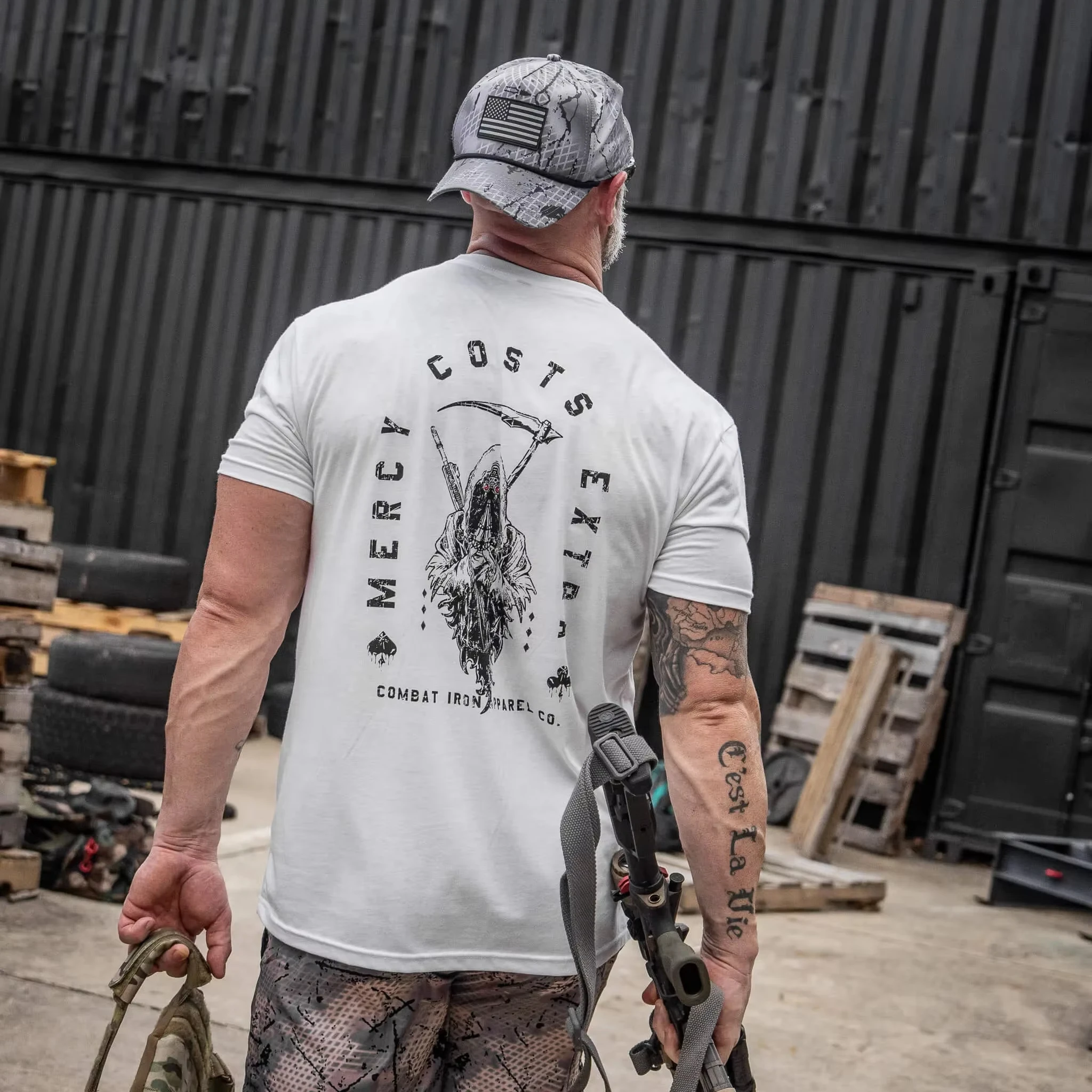 Unisex Graphic T Shirt Combat Iron Apparel Co Tactical Grim Reaper Scythe Cross Rifle Circle Double Side Print Mercy