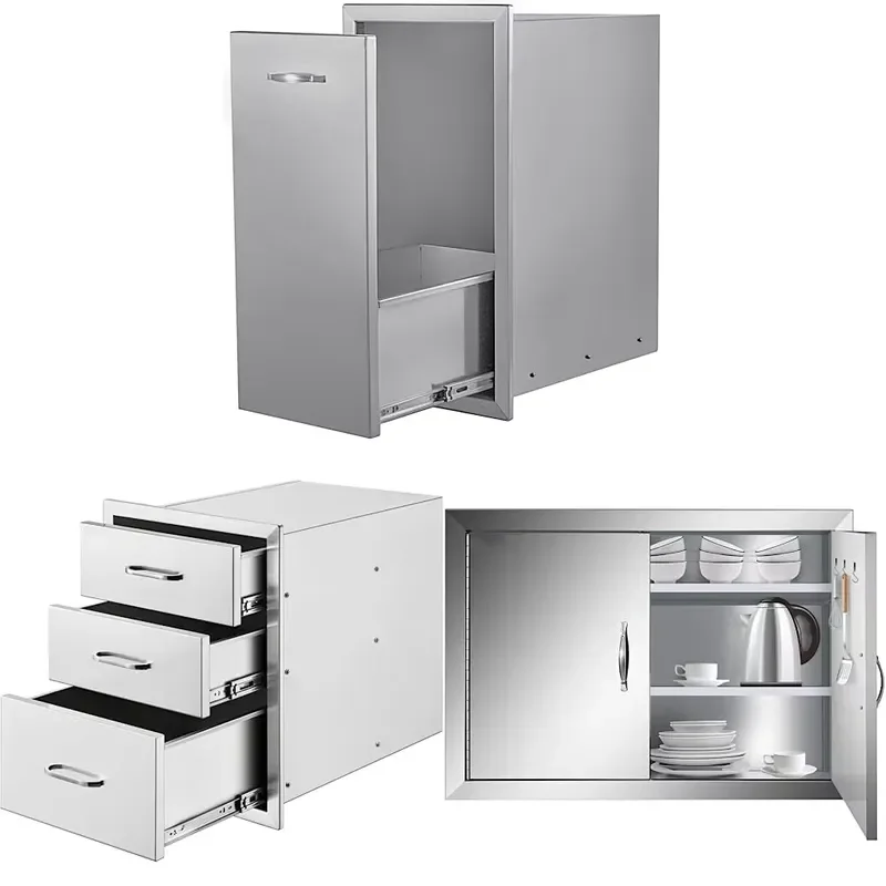Outdoor kitchen stainless steel three channel barbecue drawer