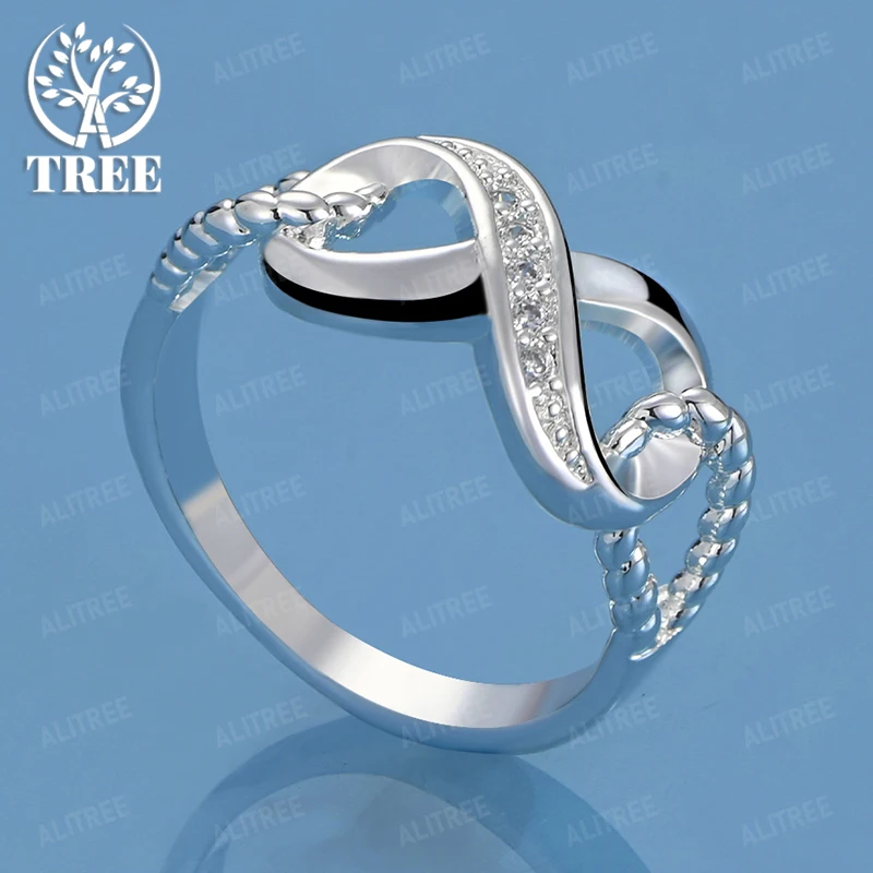 

Korean Luxury Zircon 925 Sterling Silver 8-Shaped Ring For Men Women Fashion Charm Wedding Party Design Jewelry Accessories