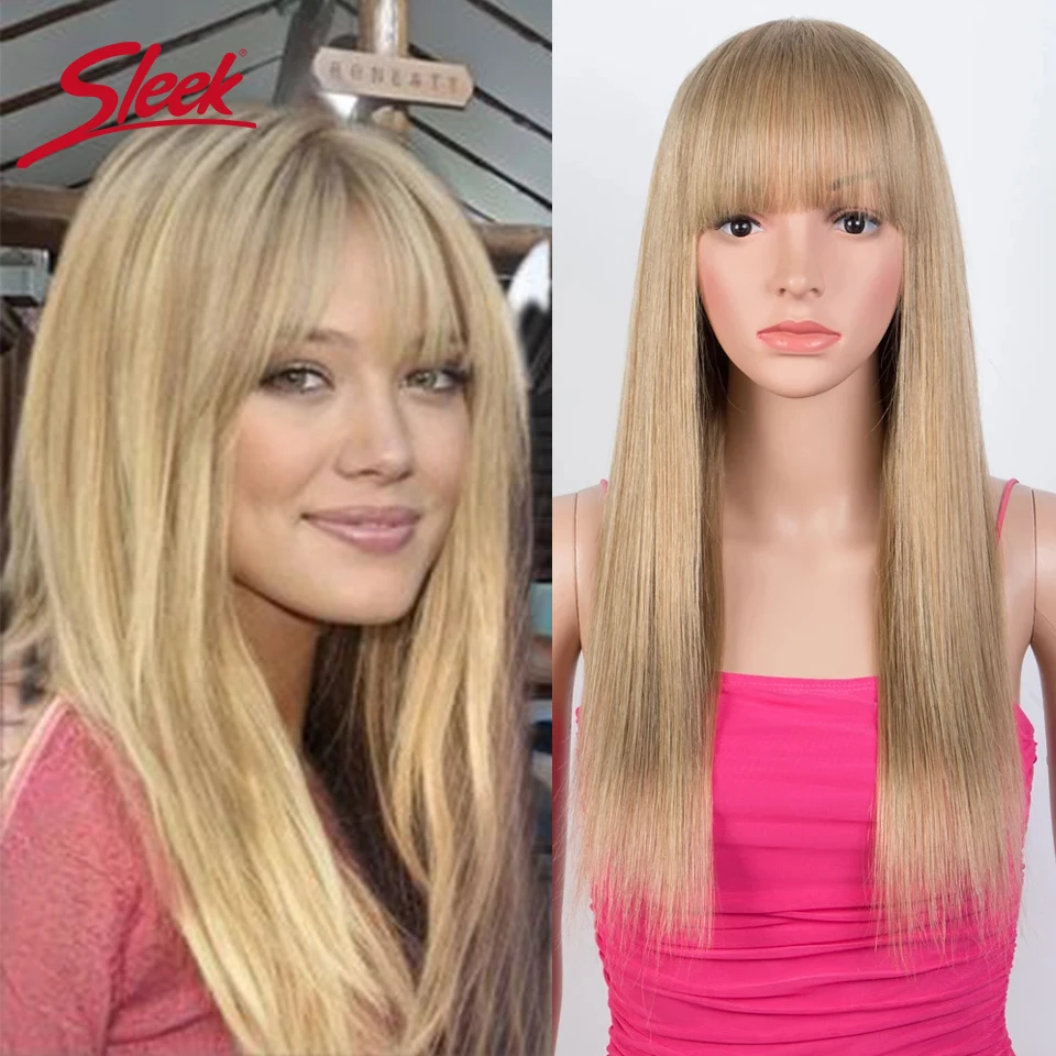 

Sleek Blond 30 Brazilian Straight Human Hair Wigs With Bang For Black Women Machine Made Remy Cheap Human Hair Wigs