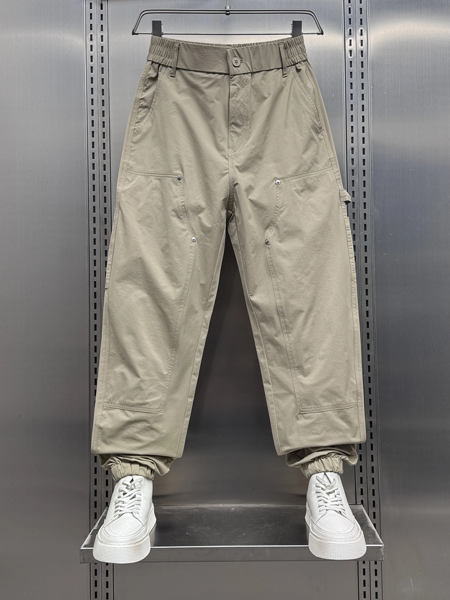 

Trendy Patchwork Loose Cuffed Nine-Foot Pants Men's Summer Thin Casual Outdoor Workwear Trousers Youth Active Sle Basic Color