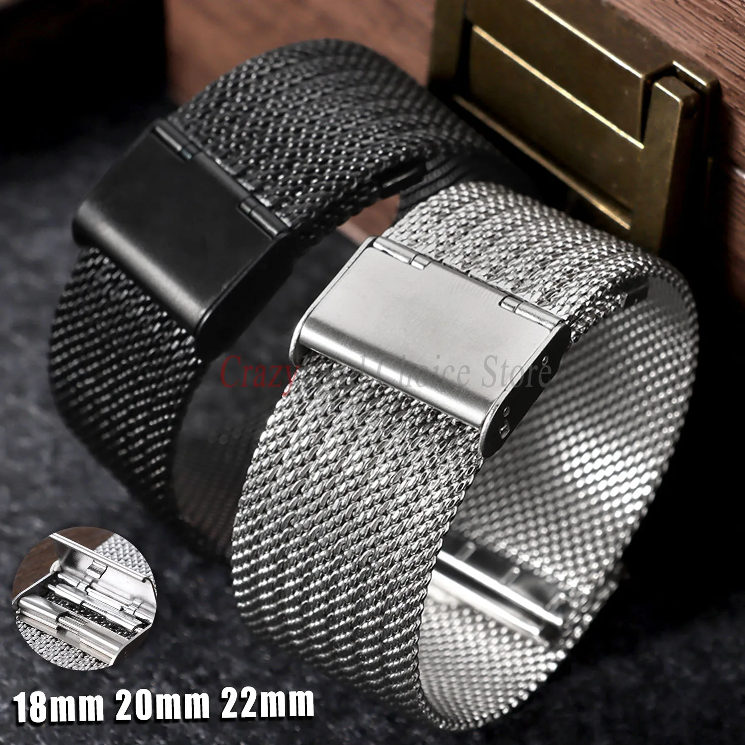 0,6 Mesh Edelstahl-Uhrenarmband mit Schnellverschluss, Milanaise-Ersatzband, 18mm, 20mm, 22mm, universelles Armband für Herren und Damen