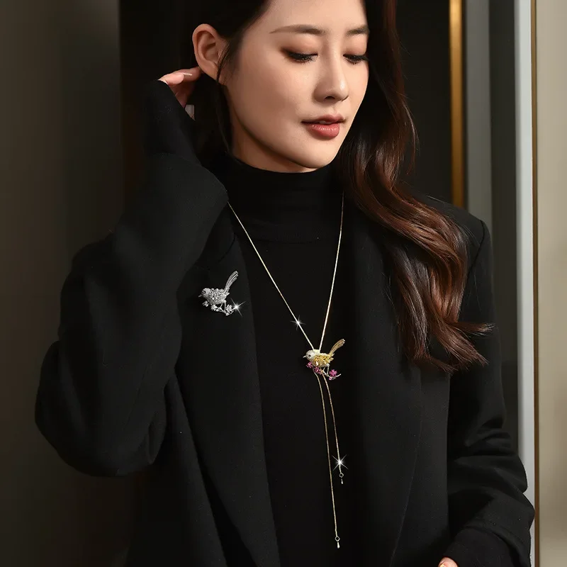 قلادة طويلة جديدة تمامًا، زهرة الطيور، سترة متعددة الاستخدامات، قلادة، للنساء، بروش أنيق وفريد من نوعه