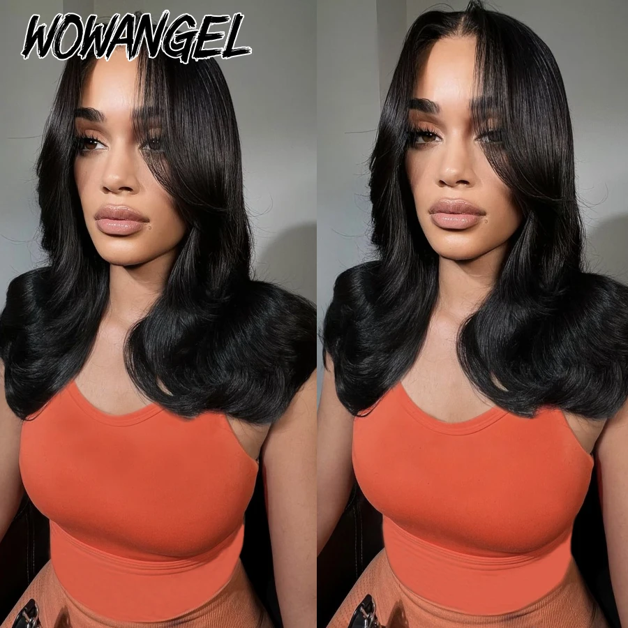 Wow Angel-باروكات برباط عالية الجودة للنساء ، شعر طبيعي مموج ، جزء متوسط عميق ، باروكات إغلاق دانتيل سويسرية بدون غراء ، 250% ، 2x6
