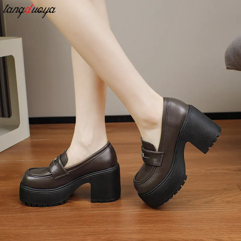 2024 Hot Sale High Heels Loafers Women Lolita Shoes Retro Chunky Heels Gothic Pumps Woman College JK Uniform Mary Jane Shoes