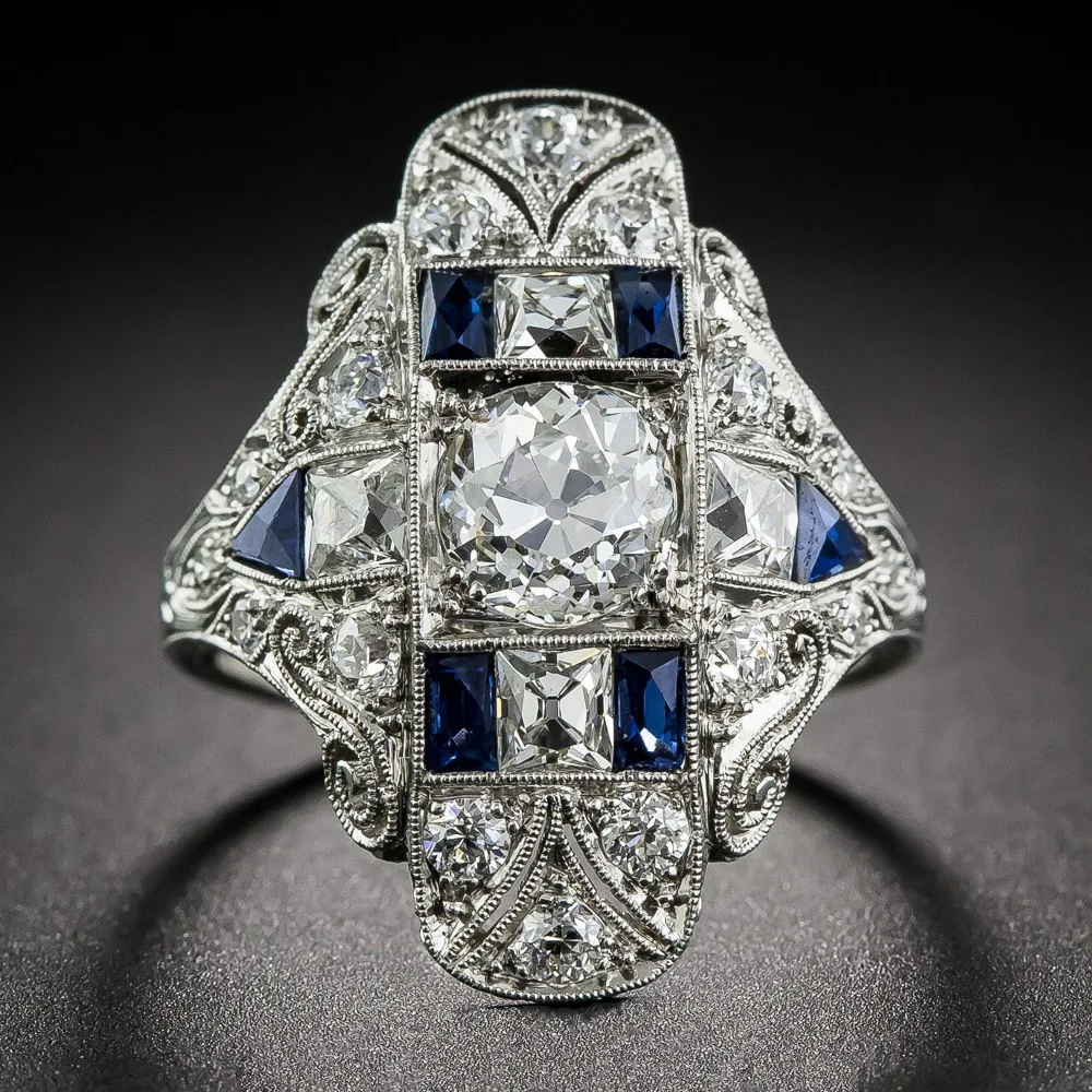 Royal Luxury S925 Sterling Silver Ring Featuring Extravagant Sapphire And Delicate Hollow Pattern Bracelet For Fashion Lovers