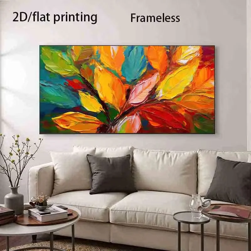 Large Modern Abstract Fall Leaf Wall Art - Oversized Autumn Tree Canvas Painting in Orange, Yellow, Red, Green, Brown, Golden -