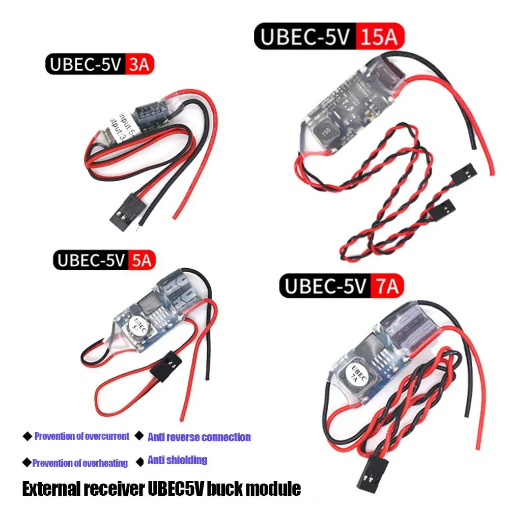 Piezas de control remoto, regulador de conmutación UBEC, ruido RF más bajo, módulo reductor 3A /5A /7A /15A, estabilizador de voltaje antiinterferencias de 5V, Dron RC