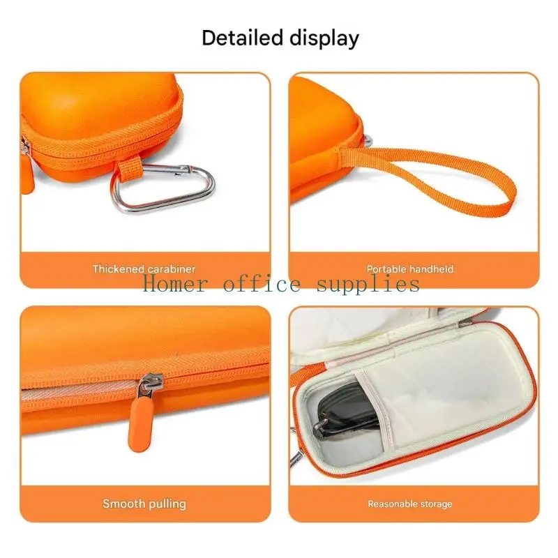 K43B Portable Glasses Storage Case with Carabiner, Strap and 2 Sections