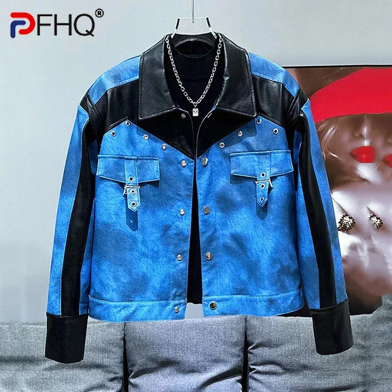 PFHQ 2024 Autumn Winter Men\'s Jacket Korean Fashionable Versatile Short Popular Splicing Design Male Tops Casual 21Z6057