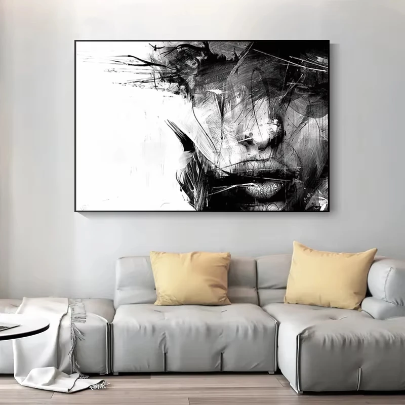 Abstract Face Black and White Art Realistic Poster Canvas Fashionable Wall Art Poster Home Decoration