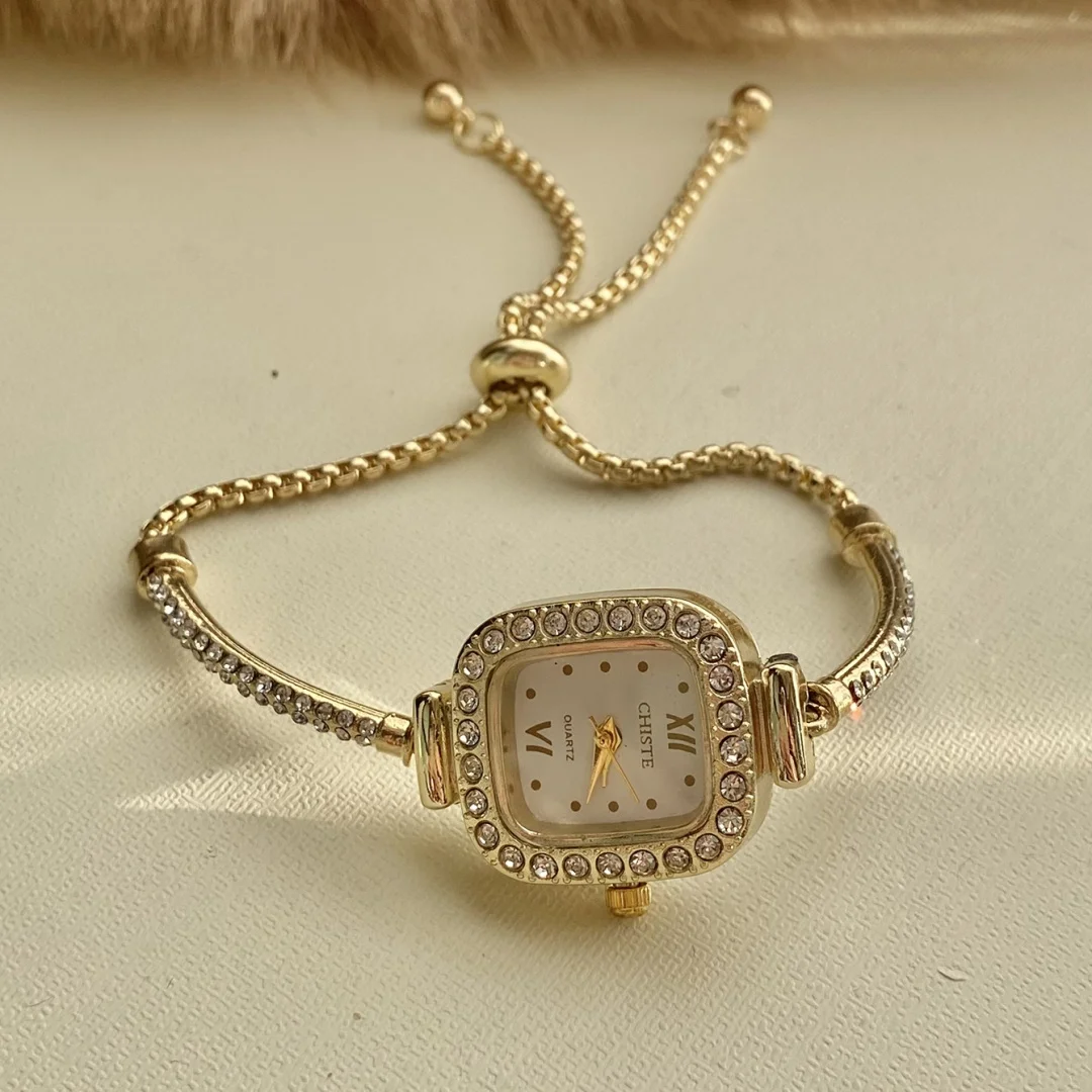 นาฬิกาข้อมือสตรีสร้อยข้อมือทองขนาดเล็ก Square Dial Elegant นาฬิกาผู้หญิงสร้อยข้อมือนาฬิกาควอตซ์นาฬิกาข้อมือ Relogio Feminino