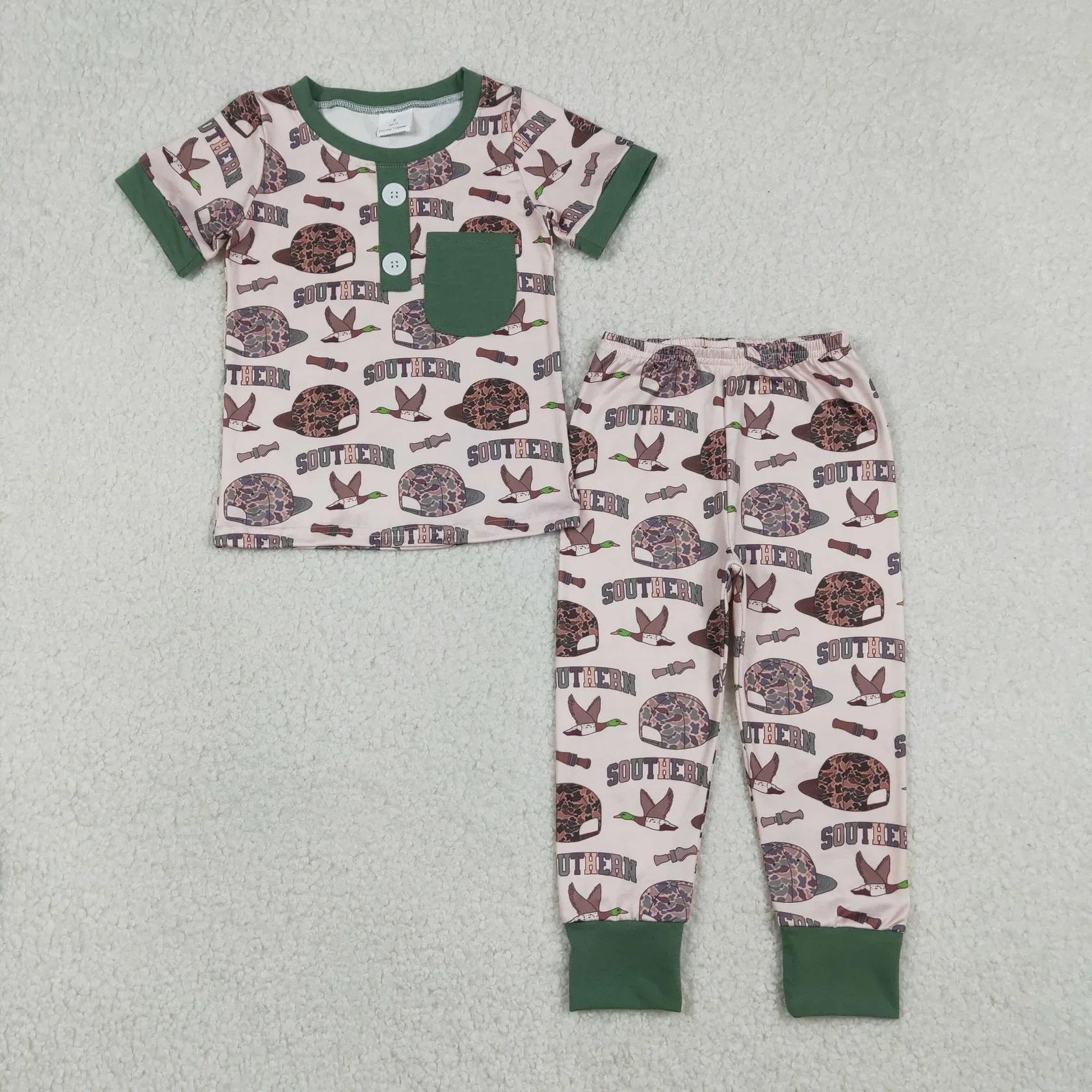 Wholsale Baby Boy Pajamas Clothes Kids Short Sleeves Hats Ducks Shirt Set Toddler Children Camo Print Pants Sleepwear Outfit