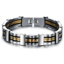 Fashion Silicone Titanium Steel Chain Bracelets Hip Hop Punk Men's Charm Wave Pattern Sports Wristband Party Jewelry Gift