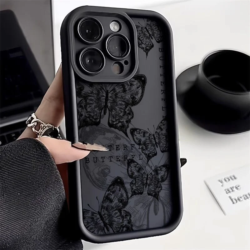 Funda de silicona retro roja con mariposa para parejas para iPhone 11 12 13 14 15ProMax XS XR 7 8 Plus SE20, con protección de lente de cámara 5