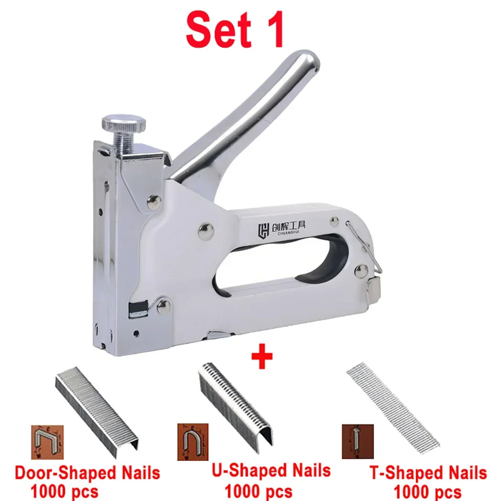 3 in 1 Construction Stapler Furniture Manual Nail Gun Machine for Woodworking Upholstery Furniture Woodwork Industrial Carpentry