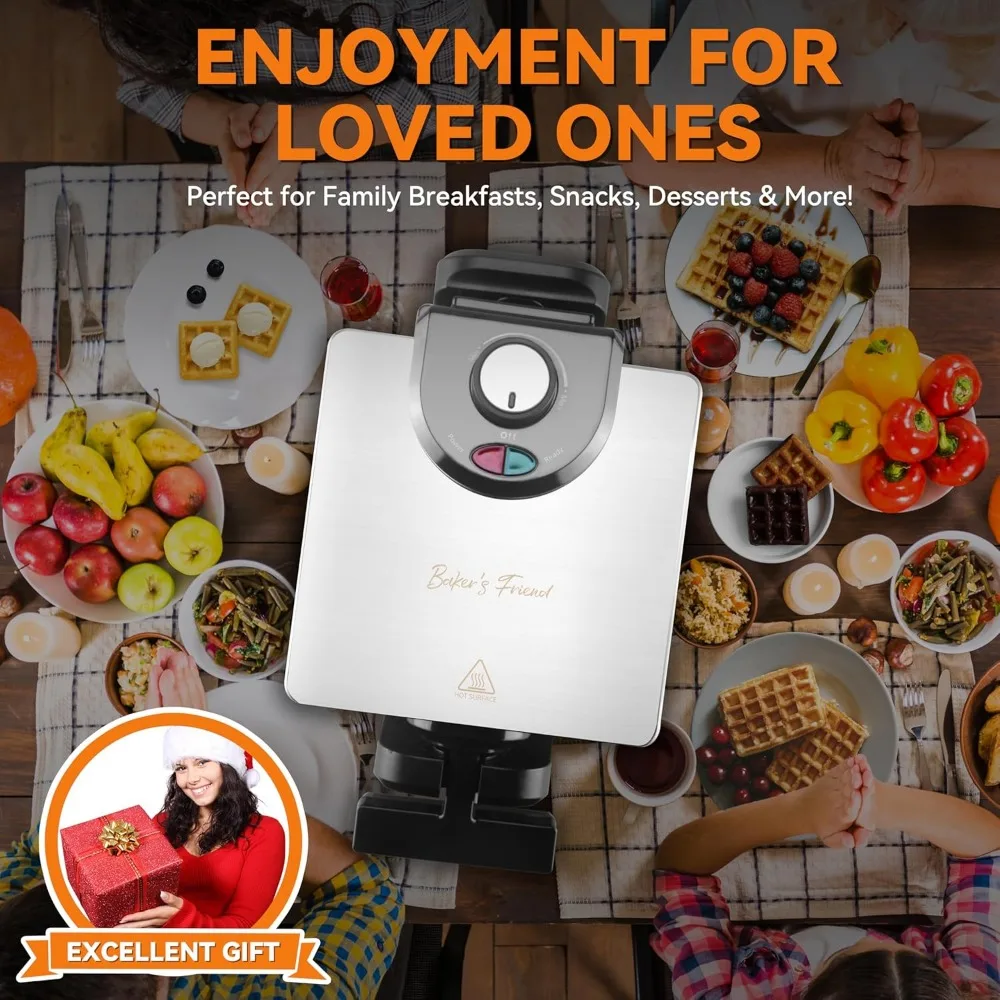 Mini Waffle Maker Flip, Belgian Waffle Maker Thick, with Browning Control, Waffle Irons Non Stick Surface, With Recipe & Brush