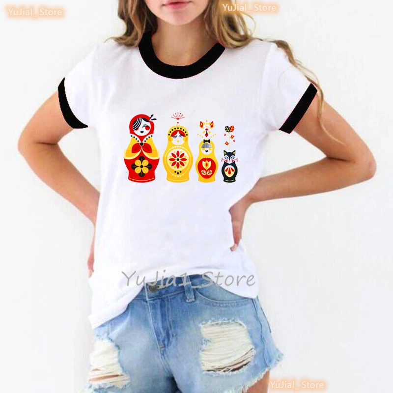 Russian Nesting Dolls Print T Shirt Women Clothes 2024 Harajuku Kawaii Tshirt Femme Summer Tops Tee Shirt Female Streetwear