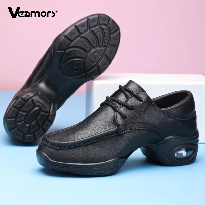 Fashion PU Leather Dancing Shoes Women Elastic Modern Jazz Dancing Shoes Air-cushion Walking Jogging Shoes Anti-slip