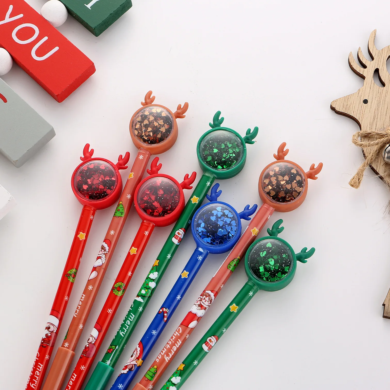 

48 Pcs Creative Christmas Elk Sequin Gel Pens Girl Heart Christmas Stationery Cartoon Cute Signature Water Based Pen