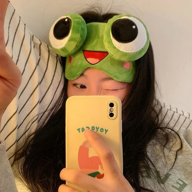 Runze Sleep Eye Mask Cute Frog Eye Mask Soft Plush Blindfold Light Blocking Eye Cover For Nap Travel Rest For Adults Kids