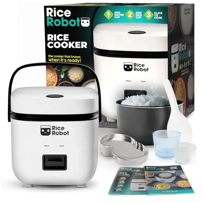 

Rice Robot Personal Rice Cooker, PFAS-free, Nonstick.1Quart Capacity (4 Cups), with Stainless Steel Steamer Tray, Measuring Cups