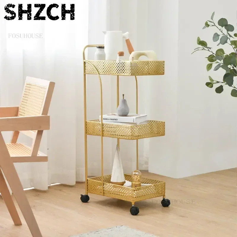 Nail Salon Special Trolley with Wheels Beauty Salon Multi-layer Tool Trolley Multi-function Rack Gold Legs Storage Cart A W