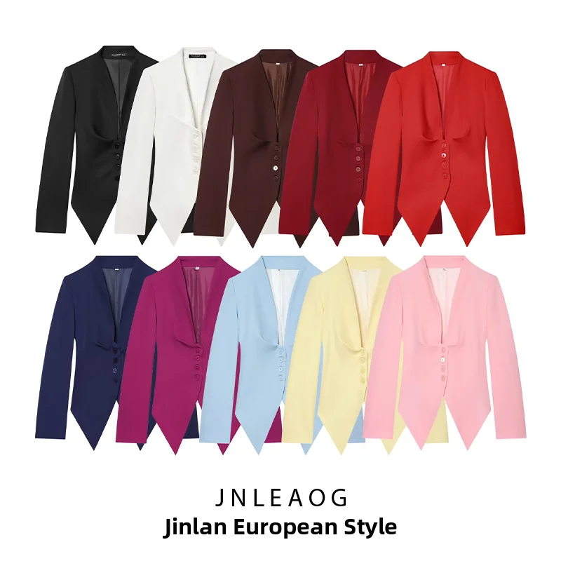 

Spring New Style Women's Fashion Slim Fit Long Sleeve Small Suit Jacket V-Neck Single Button Polyester Casual Business Wear