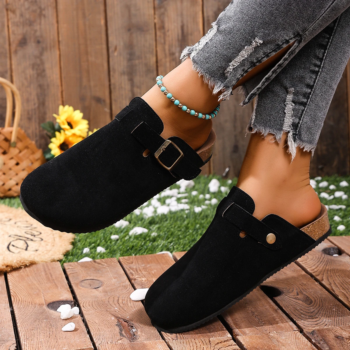 Korkfußbett-Clogs für Damen und Herren, modische Leder-Mules, bequeme Potato-Schuhe mit Fußgewölbestütze, flache Slides für drinnen und draußen – Detail 10