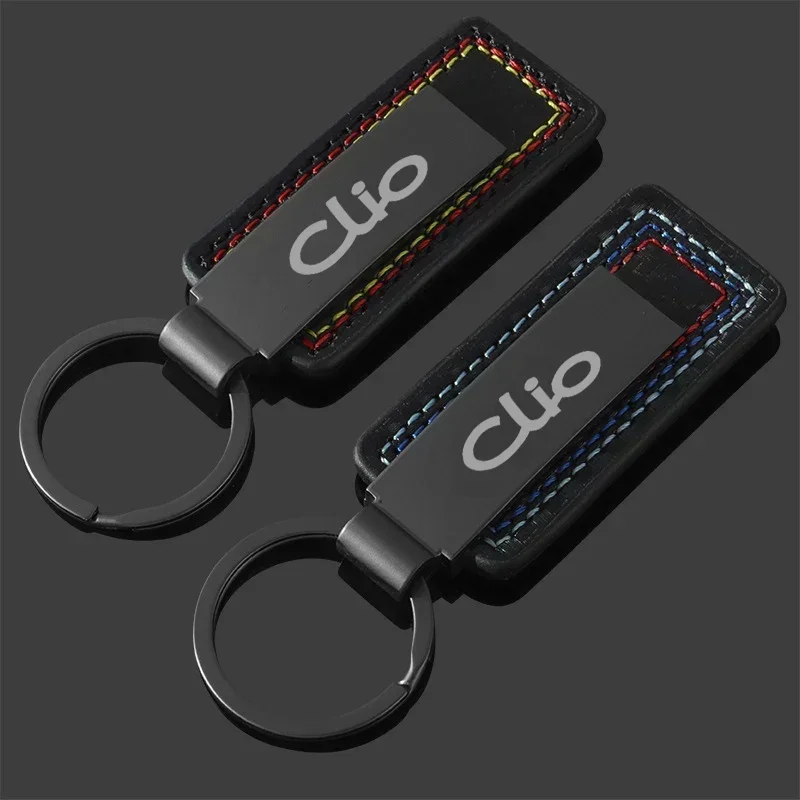 Carbon Fiber Leather Car Alloy Keychain Key Chain Rings Gifts Styling for Clio Logo 2024 2023 Keyrings Auto Accessories