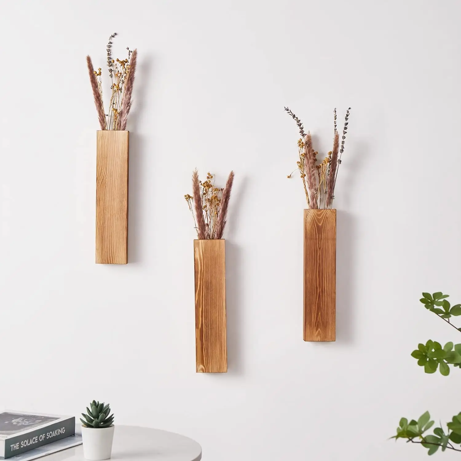 Wood Wall Planter Wall Decor for Artificial Flower Plants Wooden Plant Holders Wall Plant Pocket Vase Hanging for Living Room Be