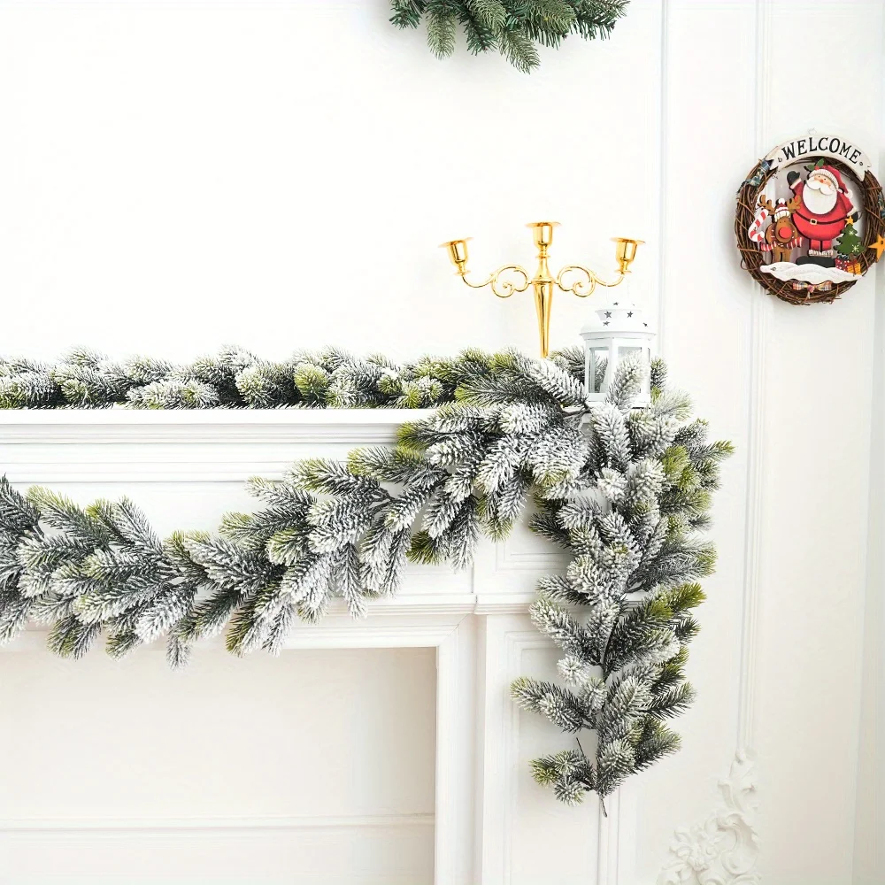 6 Feet LED with Light Christmas Garland Snowy Artificial Cedar Garland for Xmas Winter Holiday Table Runner Centerpiece Decor