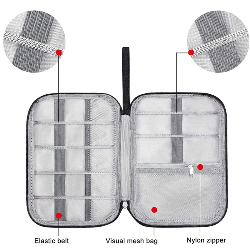 Data Cable Storage Bag Waterproof Travel Organizer Bag Portable Carry Case Double Layers Storage Bag for Cable Cord USB Charger
