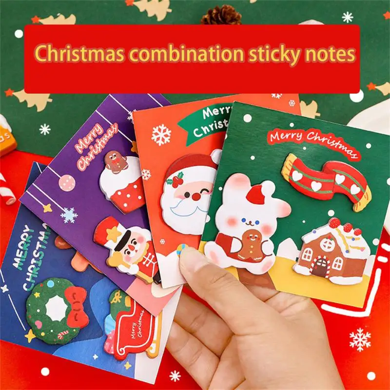 1/5/10set Christmas Characters Notepads Winter Theme Self Sticky Notes Holiday Memo Notes For Work Study Decoration Present