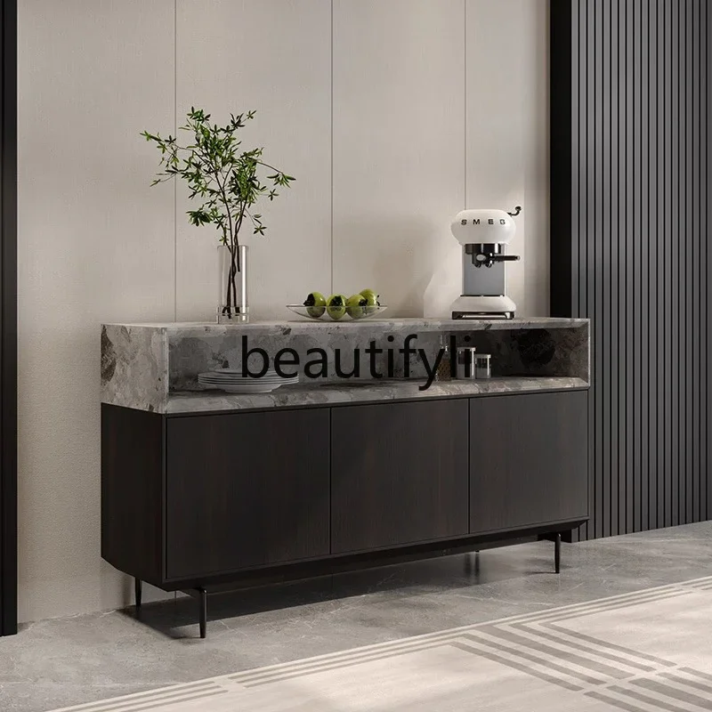 

A16 Italian minimalist natural marble TV cabinet coffee table modern living room floor cabinet locker villa