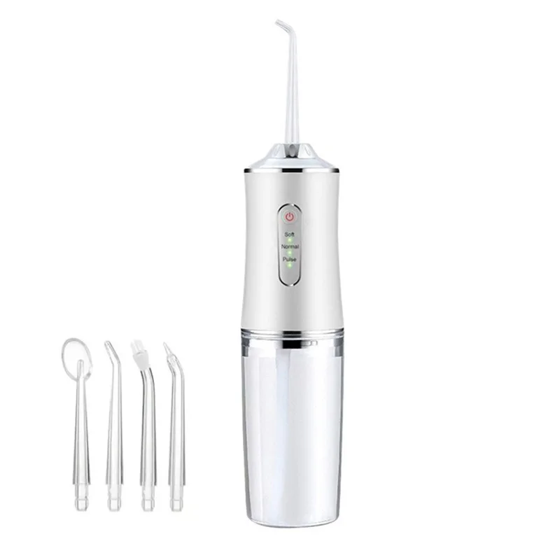 Irrigador oral portátil dental água flosser usb recarregável jato de água palito 4 ponta jato 240ml 3 modos limpador de dentes