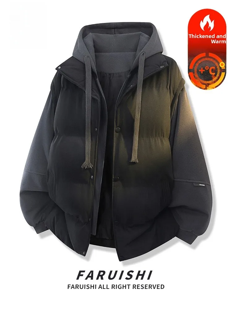 

Мужская утепленная хлопковая куртка с капюшоном, теплая молодежная модная зимняя верхняя одежда, однотонная, на молнии, повседневная, свободного кроя