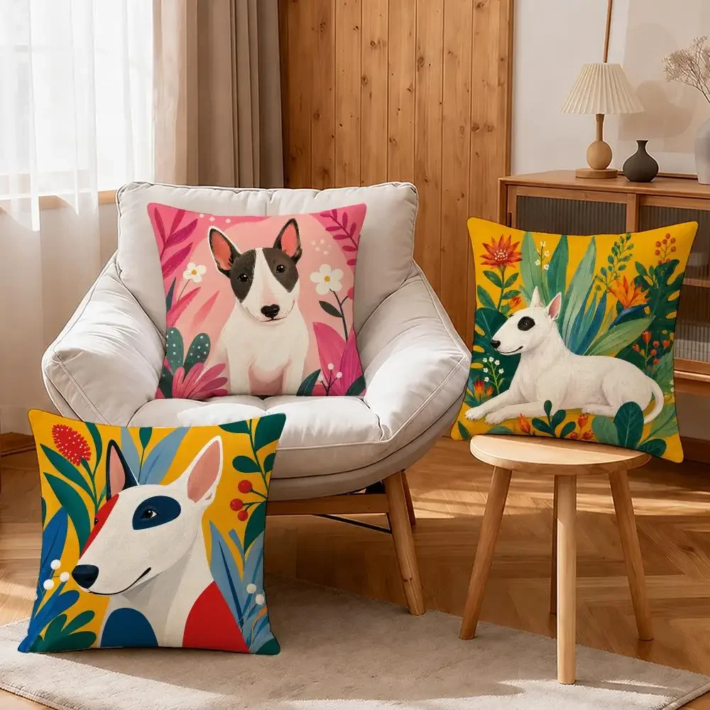 Cartoon Cartoon Bull Terrier Series Cushion Cover Linen Anti-Mite Antibacterial Cushion Cover Invisible Zipper Sofa Decor
